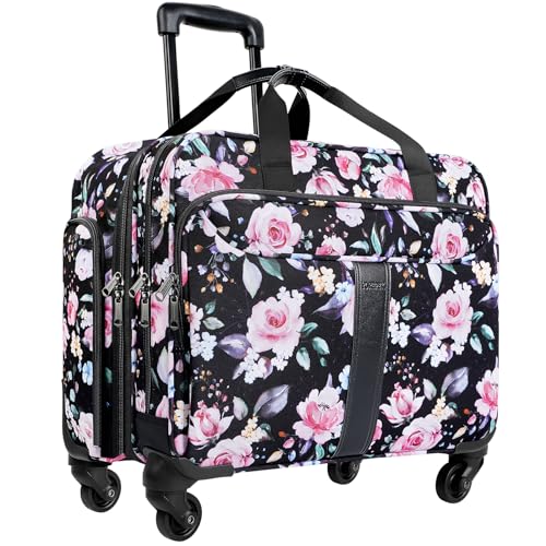 YOREPEK Rolling Laptop Bag Women, 17 inch Large Premium Briefcase with Spinner Wheels, Waterproof Overnight Roller Carry on Computer Case for Travel, Work, Business, Teacher (Floral)