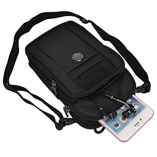 Nylon Outdoor Sports Hiking Cellphone Travel Shoulder Bag Crossbody Pouch for iPhone 6 / 6S Plus/HTC One A9 / M9 / Microsoft Lumia 950 XL (Black)
