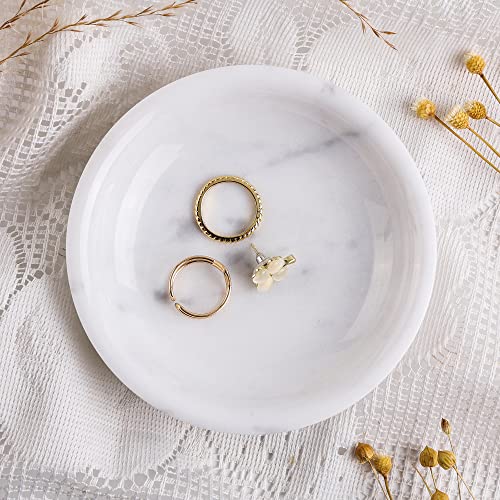 Natust Real Marble Jewelry Tray Ring Dish for Women, Trinket Dish for Key Earring Nightstand Decor, Mother's Day Engagement Birthday Gift (White)