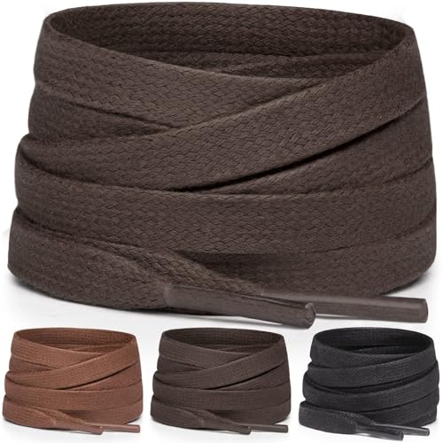 Miscly Flat Waxed Cotton Boot Laces Shoelaces [1 Pair] 1/4″ Wide (45″ (114cm), Dark Brown)