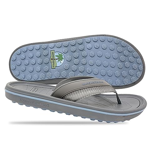 Margaritaville Golf Sandals, The Foot Wedge, Spikeless Golf Flip Flops for Women and Men, Shock Absorbing Golf Footwear With Cushioned Contoured Arch Support, Grey/Blue, Men’s 9/Women’s 10
