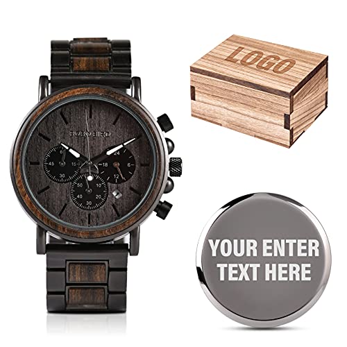 2win Engraved Wooden Watch for Boyfriend - Customizable with Personalized Text on Back Cover and Box Logo