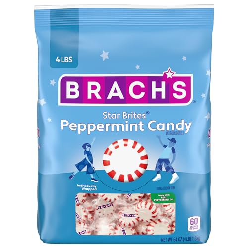 Brach's Star Brites Peppermint Candy, Individually Wrapped Candy, Mega Pack, 4 Pound Bulk Bag (360 Pieces) Packaging May Vary