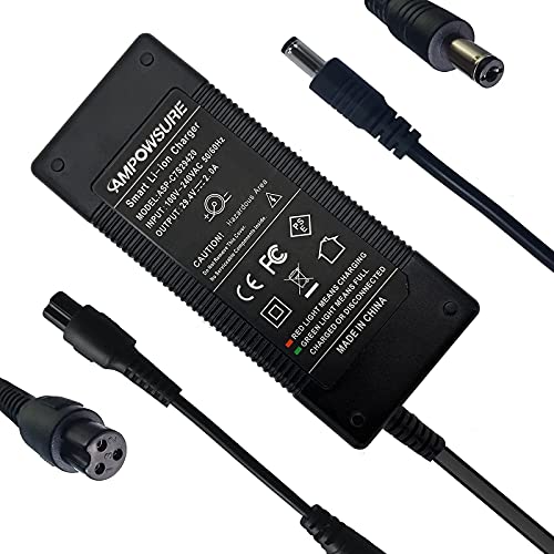 AMPOWSURE 29.4V 2A Charger 2 Plugs Universal Replacement for 25.2V Lithium Battery with 5.5mm 1-Prong DC Plug and 8mm 3 Prong Connector
