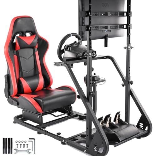 Anman g920 g923 TV I VR Game Racing Sim Simulator Cockpit with Monitor Stand Red seat - TV Mount fit with Logitech,Thrustmaster G25 G27 G29 G920 T500 FANTEC T3PA I TGT,Not included Wheel Shifter Pedal