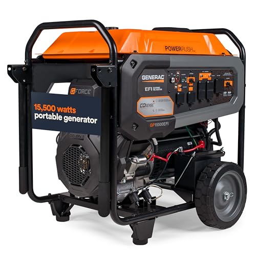 Generac 7705 GP15500EFI 15,500-Watt Gas-Powered Portable Generator - Powerful Electronic Fuel Injection Engine - COsense Technology - Emergency Backup Power and Job Sites - 49 State Compliant