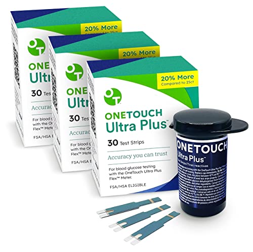OneTouch Ultra Plus Test Strips for Diabetes Value Pack - 90 Test Strips | Diabetic Test Strips for Blood Sugar Monitor | Self Glucose Testing | (Only Works with OneTouch Ultra Plus Flex Meter)