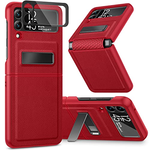 Caka Galaxy Z Flip 3 Case, Galaxy Z Flip 3 5G Case with Kickstand Hinge Protection Built in Lens Camera Protector for Women Girls Phone Case Compatible for Samsung Galaxy Z Flip 3 5G 2021 (Red)