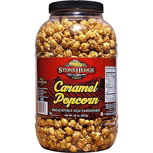 Stonehedge Farms Gourmet Caramel Flavored Popcorn - 32 Ounce Reclosable Tub - Deliciously Old Fashioned - Made in the USA - Gluten Free