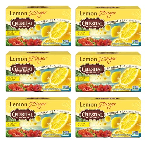 Celestial Seasonings Lemon Zinger Herbal Tea, Caffeine Free, 20 Tea Bags Box, (Pack of 6)