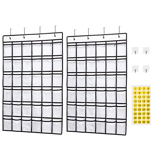 SAVERHO 2 Pack 36 Pockets Classroom Pocket Chart for Cell Phone Calculator Holder,Clear Pocket Chart Organizer for Classroom Cellphone Storage with 36 Number Sticker Size:38.5x25.7 Inch (White-2pack)
