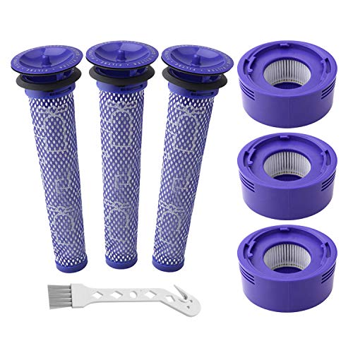 6 Pack Vacuum Filter Replacement Kit for Dyson V7, V8 Animal and V8 Absolute Cordless Vacuum, 3 Post Filter, 3 Pre Filter, Replaces Part # 965661-01 & 967478-01