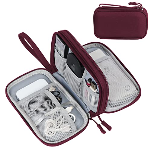 FYY Electronic Organizer, Travel Cable Organizer Bag Pouch Electronic Accessories Carry Case Portable Waterproof Double Layers All-in-One Storage Bag for Cable, Cord, Charger, Phone, Earphone Wine Red