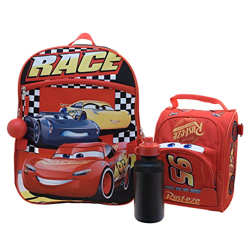 Disney Pixar Cars Girls & Boys 4 Piece Backpack Set, Kids 16' School Bag with Front Zip Pocket, Red & Black