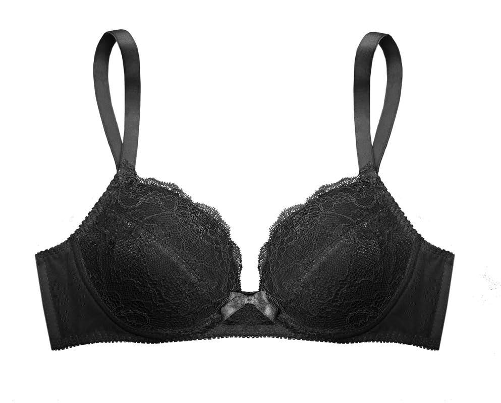 Joey Macon Ultra Boost Wireless Padded Plunge Push Up Bra for Petite Ladies Add 2-3 Cup Sizes AAA to A Cups Black