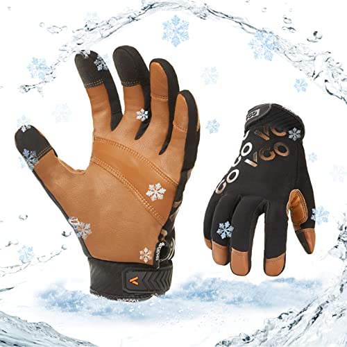 Vgo... 1-Pair -4℉ or above 3M Thinsulate C100 Winter Warm Waterproof Light Duty Mechanic Glove, High Dexterity, Anti-abrasion, Rigger Glove (Size L, Brown, GA9603FW)