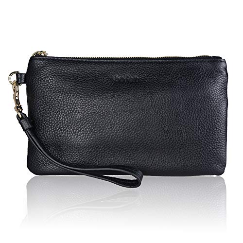 befen Black Genuine Leather Wristlet Clutch Cell Phone Wallet Purse Smartphone Wristlet Wallet Purses and Handbags for Women