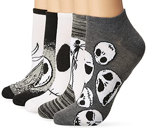 Disney Women's Nightmare Before Christmas 5 Pack No Show Casual Sock, Black/White Multi