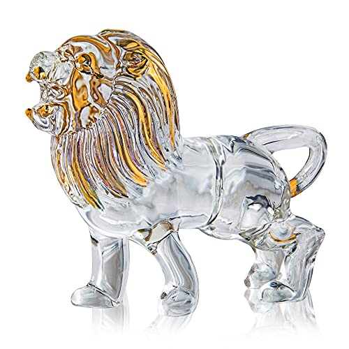 YU FENG 5.5inch Crystal Lion Figurine Collectible,Blown Painted Glass Art Wildlife Animal Sculpture Ornament Handmade Crystal Paperweight Decor Gifts,Clear