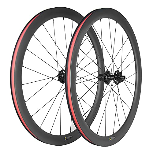 SUPERTEAM Carbon Wheelset 700C Tubeless Gravel Wheelset Disc Braking 45TU-28 (Rim Depth 45MM, Center Lock Thru AXLE 12 * 100-12 * 142)