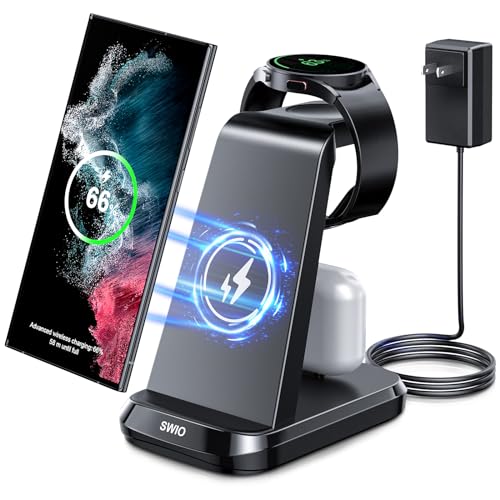 Wireless Charger for Samsung Phones Watch Earbuds, SWIO 3 in 1 Charging Station for Multiple Devices Galaxy Watch 6/5/5 Pro/4/3, Galaxy S23 S22 S21 S20 /Note 20 10/ Z Fold 4 3 2, Buds/2/Pro/Live