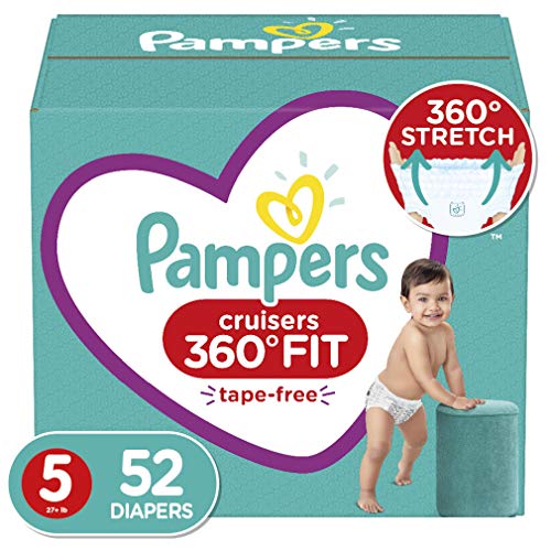Diapers Size 5, 52 Count - Pampers Pull On Cruisers 360° Fit Disposable Baby Diapers with Stretchy Waistband, Super Pack (Packaging May Vary)