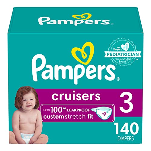 Pampers Cruisers Diapers - Size 3, 140 Count, Disposable Active Baby Diapers with Custom Stretch