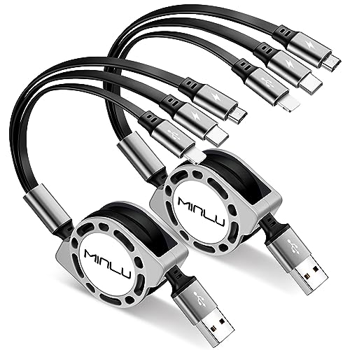 Minlu Multi Charging Cable 3A [2Pack 4ft] Retractable Multi Charging Cord 3 in 1 Fast Charger Cord Multi Charger Adapter with IP/Type C/Micro USB Port for Cell Phones/Samsung Galaxy/PS/Tablets/More