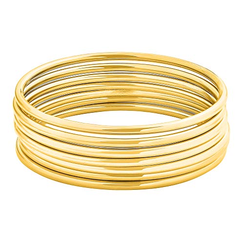Edforce Stainless Steel Glossy Thin Round Bangle Bracelet Set for Women, Set of 7 (Gold, 7.8)