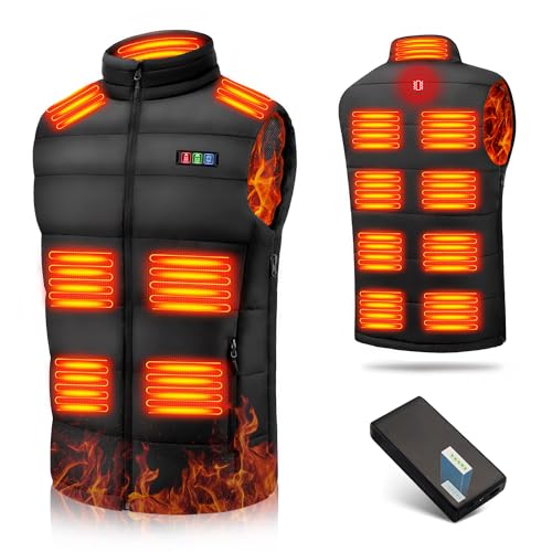 THBYQK 15 Heated Zones Heated Vest, with 35000mAH 7.4V Battery Pack, Rechargeable Heated Vest for Men & Women Lightweight Electric Heating Vests 3s Quick Heating(M)