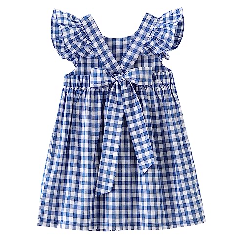 Zanie Kids Gingham Toddler Dress Bowknot Easter Dress Baby Girl Summer Playwear Outfits Plaid Blue 6 7T