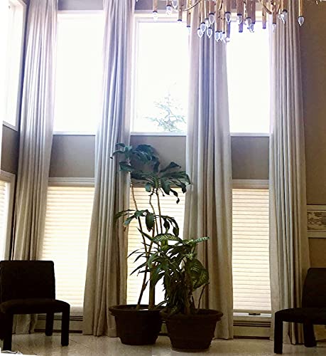 Ikiriska 100% Blackout Extra Long Linen Curtains. Off White, Beige Cream Gray Custom Made 12-24 feet Length 2 Story Great Room (Stone White, 156' Lx100 W)