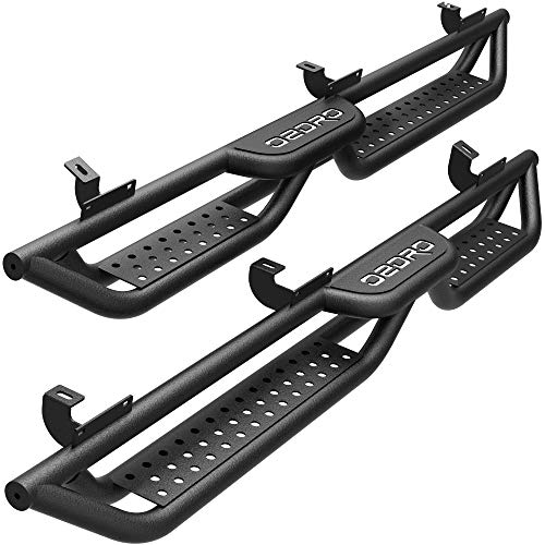 oEdRo Running Boards, 6inch Side Steps Compatible with 2007-2018 Jeep Wrangler JK JKU Unlimited 4 Doors, Black Powder Coated Steel Nerf Bar, Two Stairs
