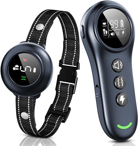 2-in-1 Dog Shock Collar & Dog Bark Collar - Smart Anti Barking Dog Training Collar with 5 Adjustable Sensitivity & 3300FT Remote for All Breeds IP67 Waterproof E-Collar with Beep Vibration Shock