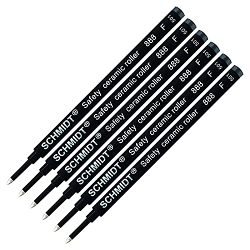 Pack of 6 - Schmidt 888 F Safety Ceramic Rollerball Refill Black Ink Fine Tip
