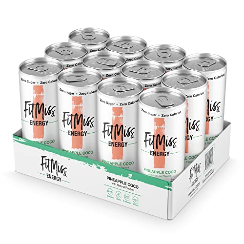 MusclePharm FitMiss Energy Drink 12oz (Pack of 12) - Pineapple Coconut - Sugar Free Calories Free - Perfectly Carbonated with No Artificial Colors or Dyes