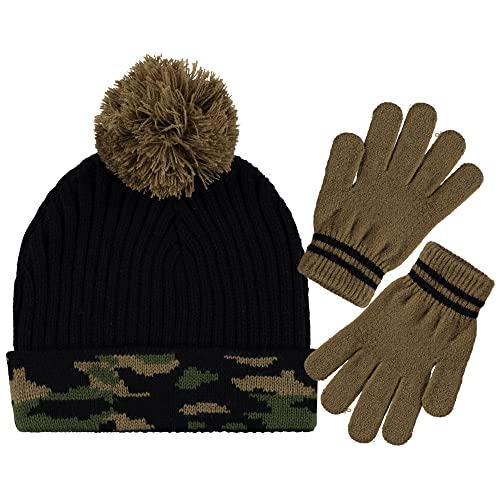 Polar Wear Boys Animal Glove Sets 1 Ply Knit w / Fleece Lining Hat, Black (1739), One Size