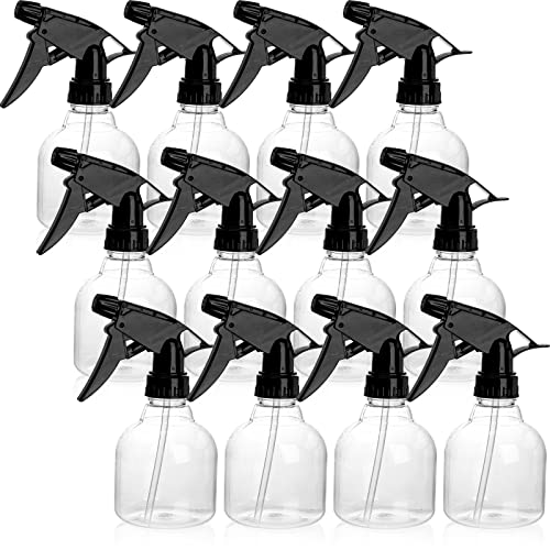 Bekith 12 Pack 8 Oz Empty Plastic Spray Bottle with Black Trigger Sprayers - Adjustable Head Sprayer from Fine to Stream - Refillable Sprayer for Water, Kitchen, Bath, Beauty, Hair, and Cleaning
