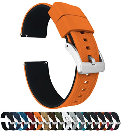 BARTON WATCH BANDS Quick Release Elite Silicone Watch Bands, Pumpkin Orange Top/Black Bottom, 20mm