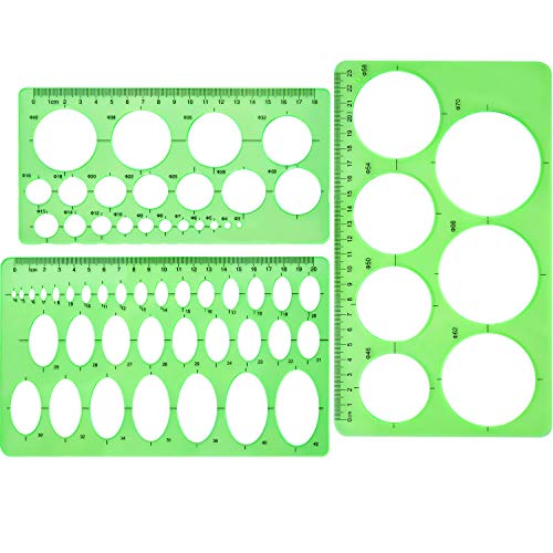 Circle Template 3 Pieces Plastic Circle and Oval Templates Measuring Templates Rulers Digital Drawing for Office and School Building Formwork Drawings Templates (Clear Green)