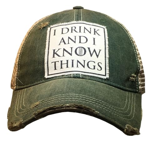 VINTAGE LIFE Distressed Baseball Caps Funny Trucker Hats with Sayings, Unisex (I Drink and I Know Things (Green))