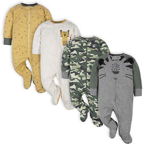Gerber Baby Boys' 4 Pack Sleep 'N Play Footie, Tiger Grey, Newborn