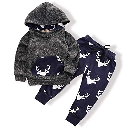oklady Toddler Infant Baby Boys Deer Long Sleeve Hoodie Tops Sweatsuit Pants Outfit Set(0-3 Months)