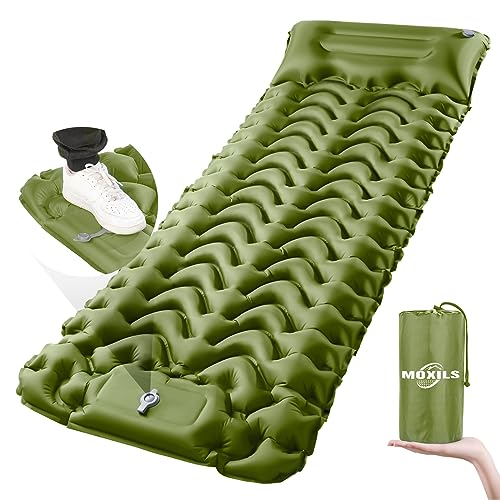 MOXILS Sleeping Pad, Ultralight Inflatable Sleeping Pad for Camping, Built-in Pump, Ultimate for Camping, Hiking, Airpad, Carry Bag, Repair Kit, Compact & Lightweight Air Mattress(Green)