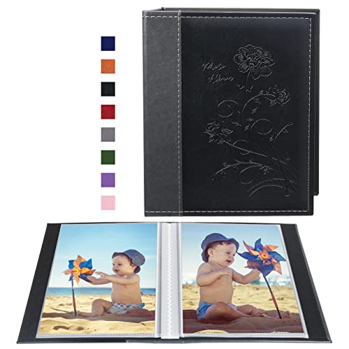 Artmag Photo Album 5x7 Clear Pages Pockets Leather Cover Slip Slide in Photo Album Book Holds 50 Vertical 5x7 Photos Picture Book for Wedding Family (Black)