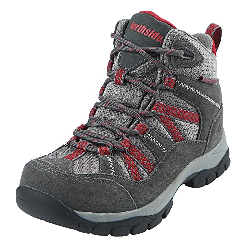 Northside unisex child Freemont Waterproof Hiking Boot, Dark Gray/Red, 7 Big Kid US