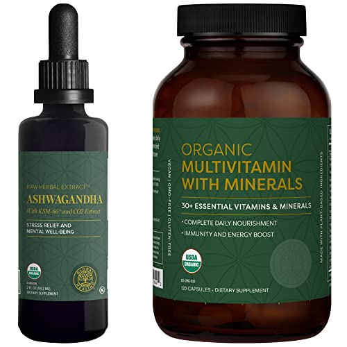 Global Healing Organic Ashwagandha & Multivitamin - 2 Fl Oz & 120 Capsules