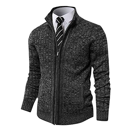 Pioneer Camp Men's Cardigan Sweaters Full Zip Up Stand Collar Slim Fit Casual Knitted Sweater with 2 Front Pockets（Charcoal Heather，L）