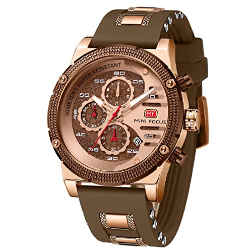 MF MINI FOCUS Men Watch, Chronograph Waterproof Sport Analog Quartz Watches Silicon Strap Fashion Wristwatch for Men