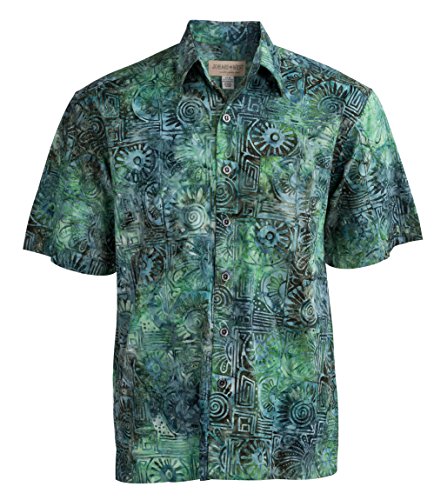 Indo Bay Tropical Hawaiian Cotton Batik Shirt (XL, Green)
